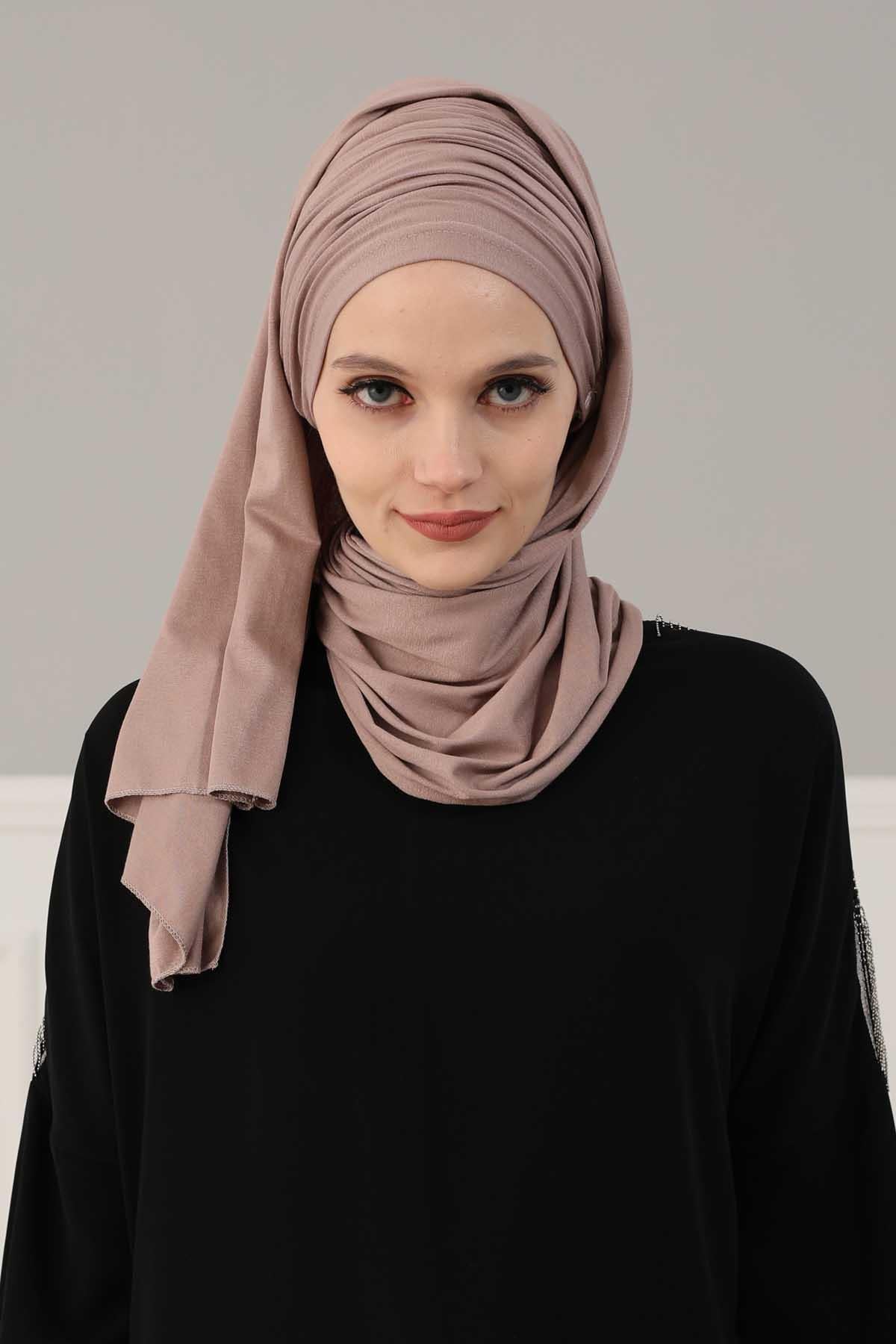 Premium Jersey Shawl Hijab for Women, Easy to Wear Cotton Headscarf, Lightweight and Breathable Instant Jersey Shawl, Mother's Day Gift,BT-1 Mink