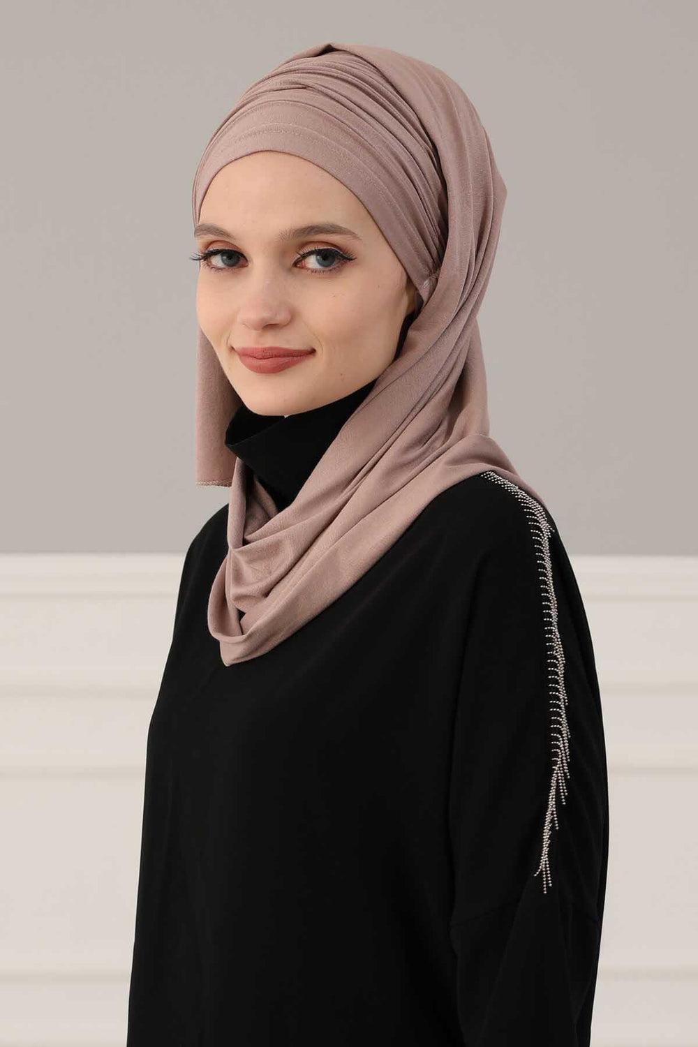 Premium Jersey Shawl Hijab for Women, Easy to Wear Cotton Headscarf, Lightweight and Breathable Instant Jersey Shawl, Mother's Day Gift,BT-1 Mink