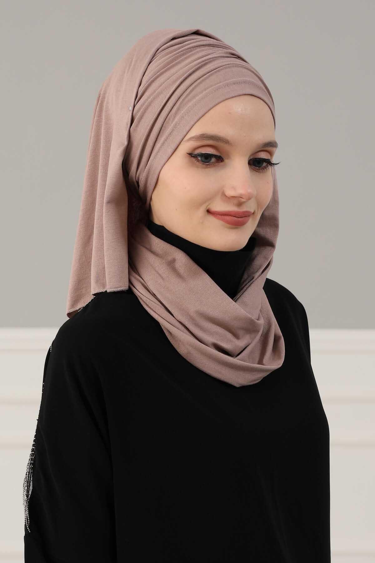Premium Jersey Shawl Hijab for Women, Easy to Wear Cotton Headscarf, Lightweight and Breathable Instant Jersey Shawl, Mother's Day Gift,BT-1 Mink