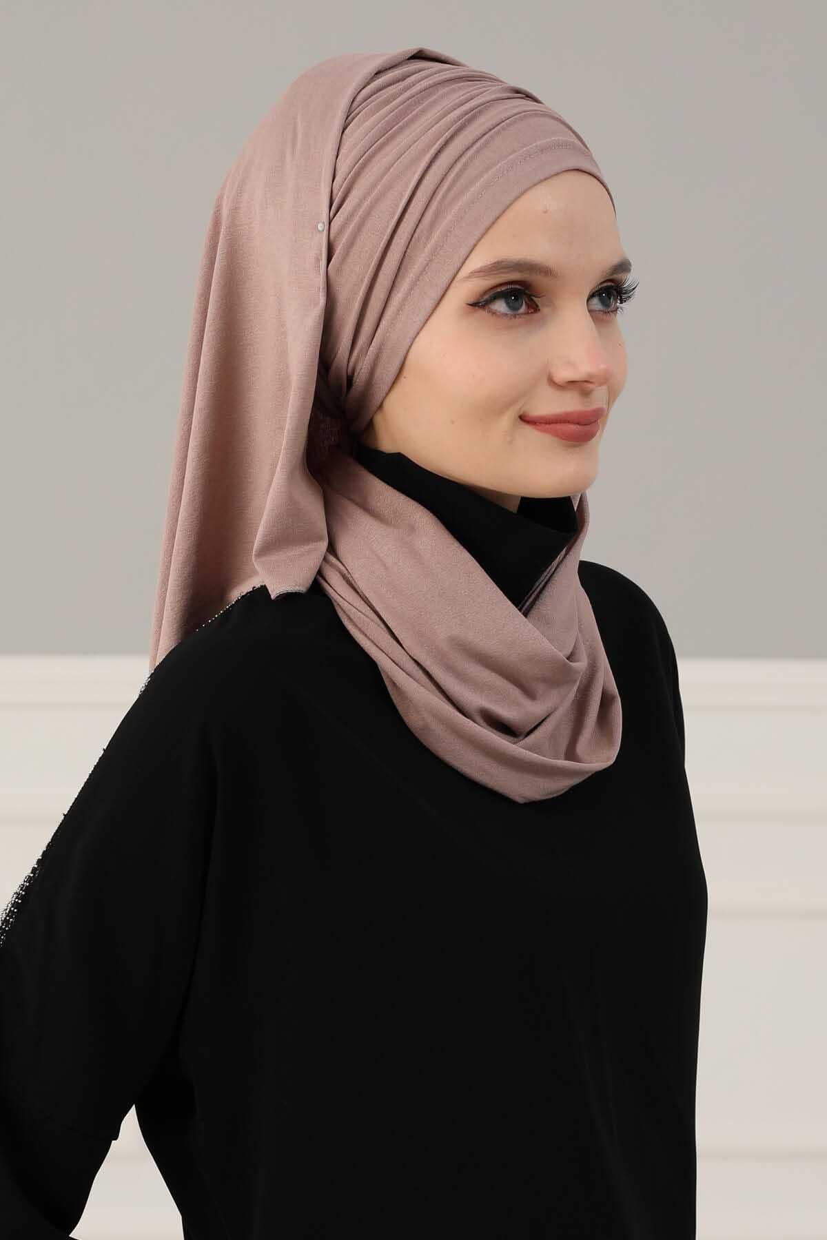 Premium Jersey Shawl Hijab for Women, Easy to Wear Cotton Headscarf, Lightweight and Breathable Instant Jersey Shawl, Mother's Day Gift,BT-1 Mink