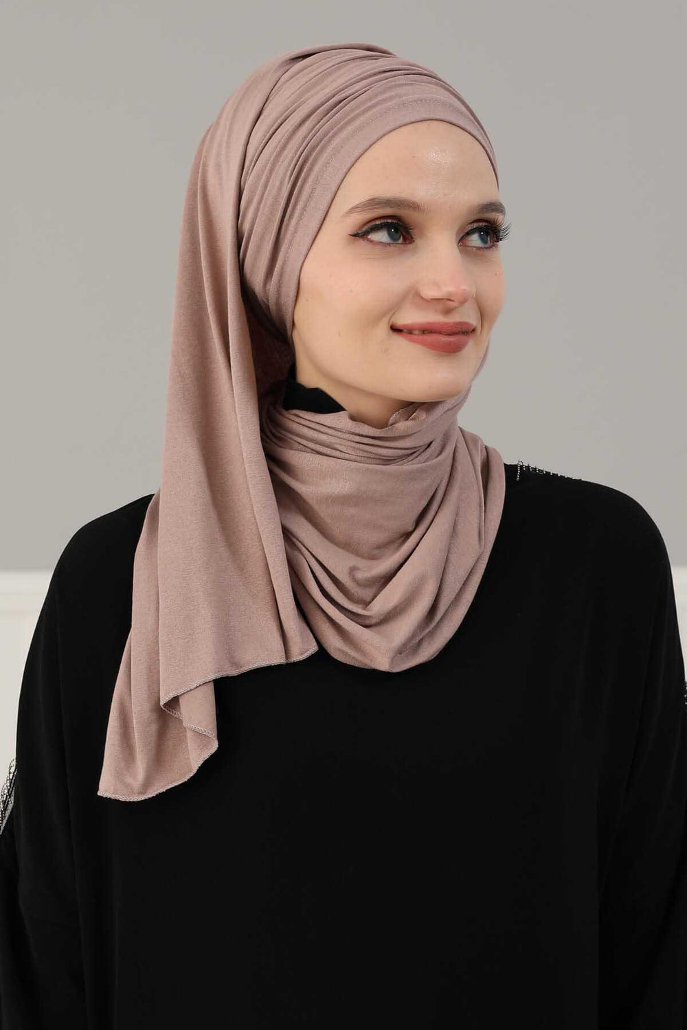 Premium Jersey Shawl Hijab for Women, Easy to Wear Cotton Headscarf, Lightweight and Breathable Instant Jersey Shawl, Mother's Day Gift,BT-1 Mink