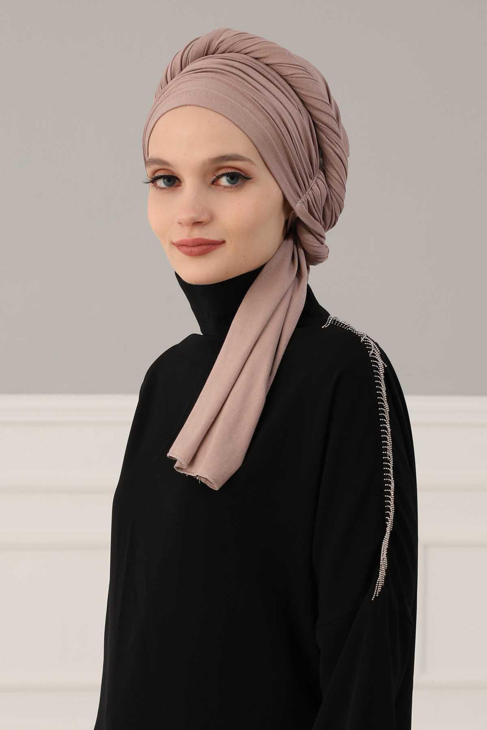 Premium Jersey Shawl Hijab for Women, Easy to Wear Cotton Headscarf, Lightweight and Breathable Instant Jersey Shawl, Mother's Day Gift,BT-1 Mink