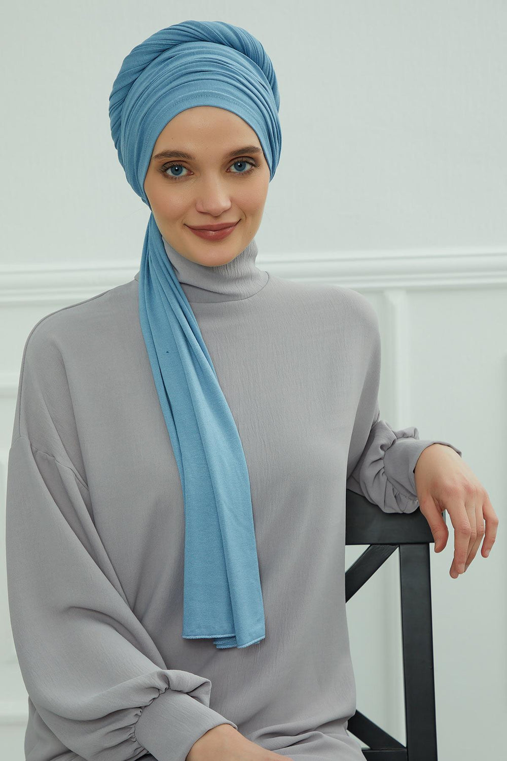 Premium Jersey Shawl Hijab for Women, Easy to Wear Cotton Headscarf, Lightweight and Breathable Instant Jersey Shawl, Mother's Day Gift,BT-1 Blue