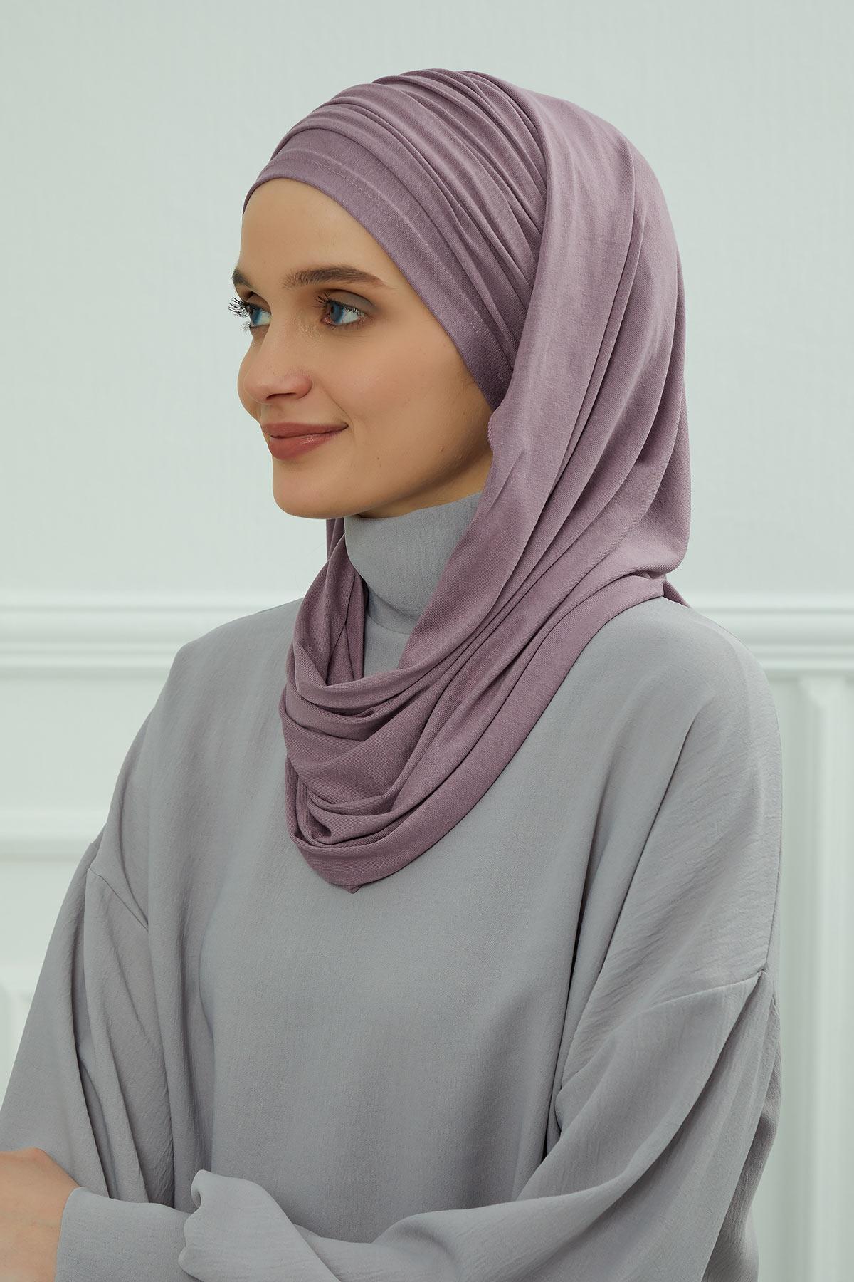 Premium Jersey Shawl Hijab for Women, Easy to Wear Cotton Headscarf, Lightweight and Breathable Instant Jersey Shawl, Mother's Day Gift,BT-1 Lilac