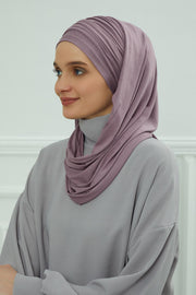 Jersey Shawl for Women 95% Cotton Bonnet Modesty Turban Cap Wrap Instant Scarf,BT-1 Lilac