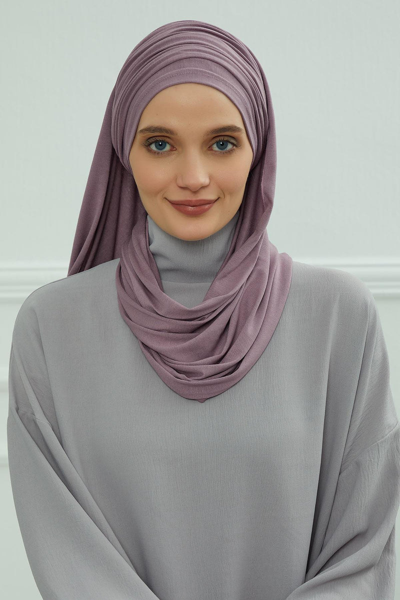 Jersey Shawl for Women 95% Cotton Bonnet Modesty Turban Cap Wrap Instant Scarf,BT-1 Lilac