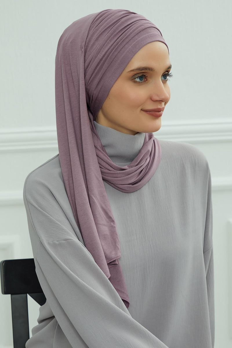 Jersey Shawl for Women 95% Cotton Bonnet Modesty Turban Cap Wrap Instant Scarf,BT-1 Lilac