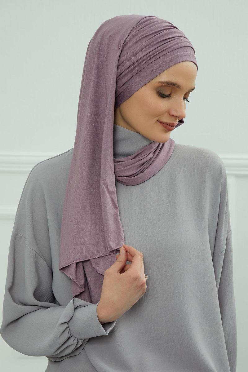 Jersey Shawl for Women 95% Cotton Bonnet Modesty Turban Cap Wrap Instant Scarf,BT-1 Lilac