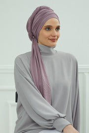 Jersey Shawl for Women 95% Cotton Bonnet Modesty Turban Cap Wrap Instant Scarf,BT-1 Lilac