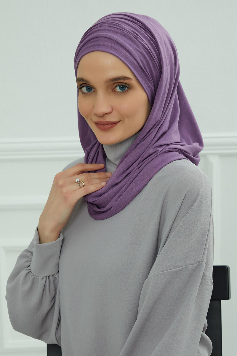 Jersey Shawl for Women 95% Cotton Bonnet Modesty Turban Cap Wrap Instant Scarf,BT-1 Purple 2