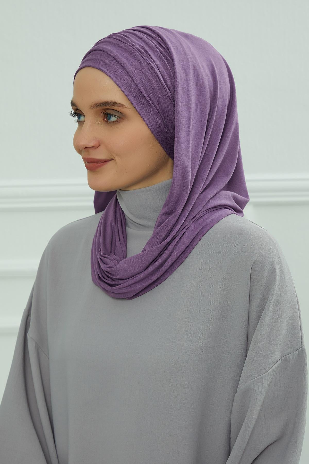 Premium Jersey Shawl Hijab for Women, Easy to Wear Cotton Headscarf, Lightweight and Breathable Instant Jersey Shawl, Mother's Day Gift,BT-1 Purple 2