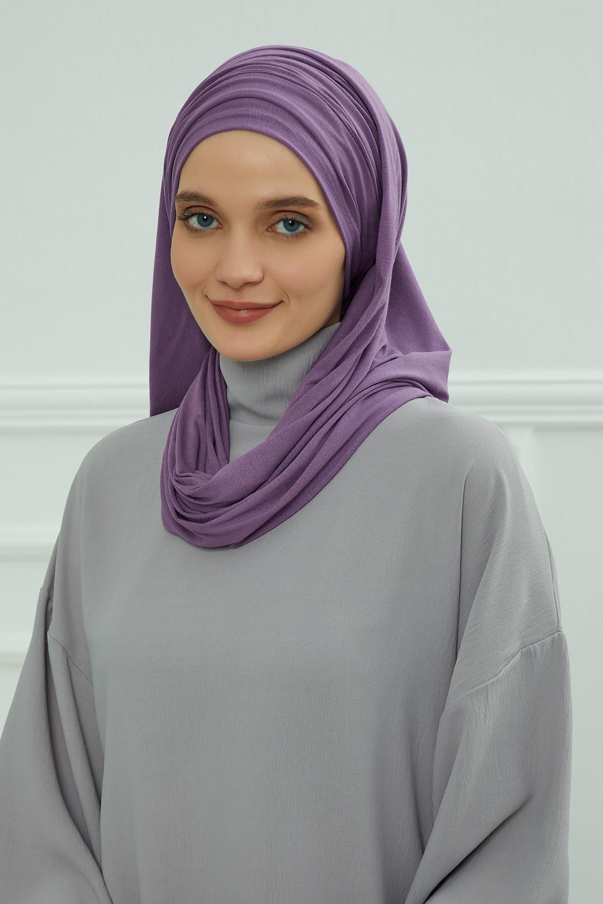 Premium Jersey Shawl Hijab for Women, Easy to Wear Cotton Headscarf, Lightweight and Breathable Instant Jersey Shawl, Mother's Day Gift,BT-1 Purple 2