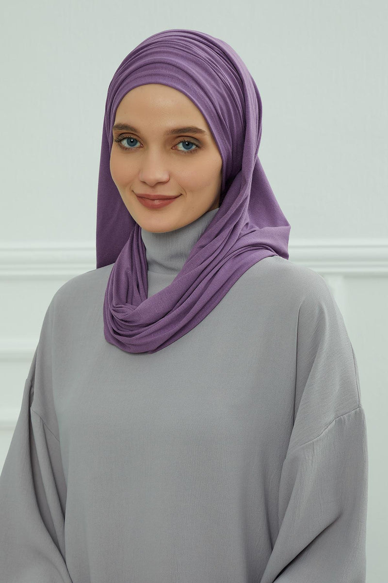 Jersey Shawl for Women 95% Cotton Bonnet Modesty Turban Cap Wrap Instant Scarf,BT-1 Purple 2