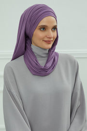 Jersey Shawl for Women 95% Cotton Bonnet Modesty Turban Cap Wrap Instant Scarf,BT-1 Purple 2