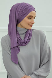 Jersey Shawl for Women 95% Cotton Bonnet Modesty Turban Cap Wrap Instant Scarf,BT-1 Purple 2