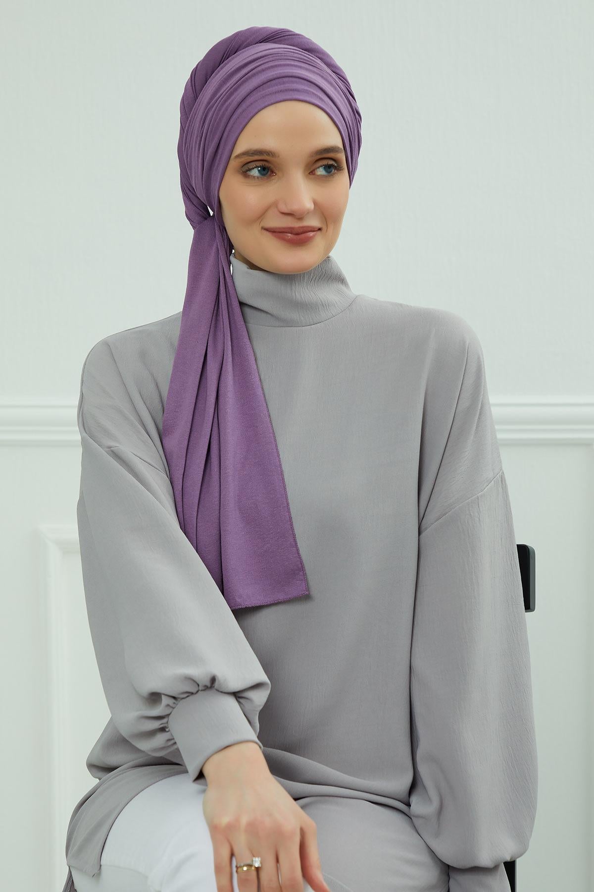 Premium Jersey Shawl Hijab for Women, Easy to Wear Cotton Headscarf, Lightweight and Breathable Instant Jersey Shawl, Mother's Day Gift,BT-1 Purple 2