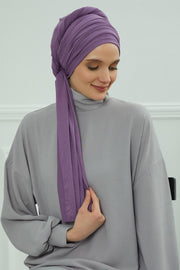 Jersey Shawl for Women 95% Cotton Bonnet Modesty Turban Cap Wrap Instant Scarf,BT-1 Purple 2