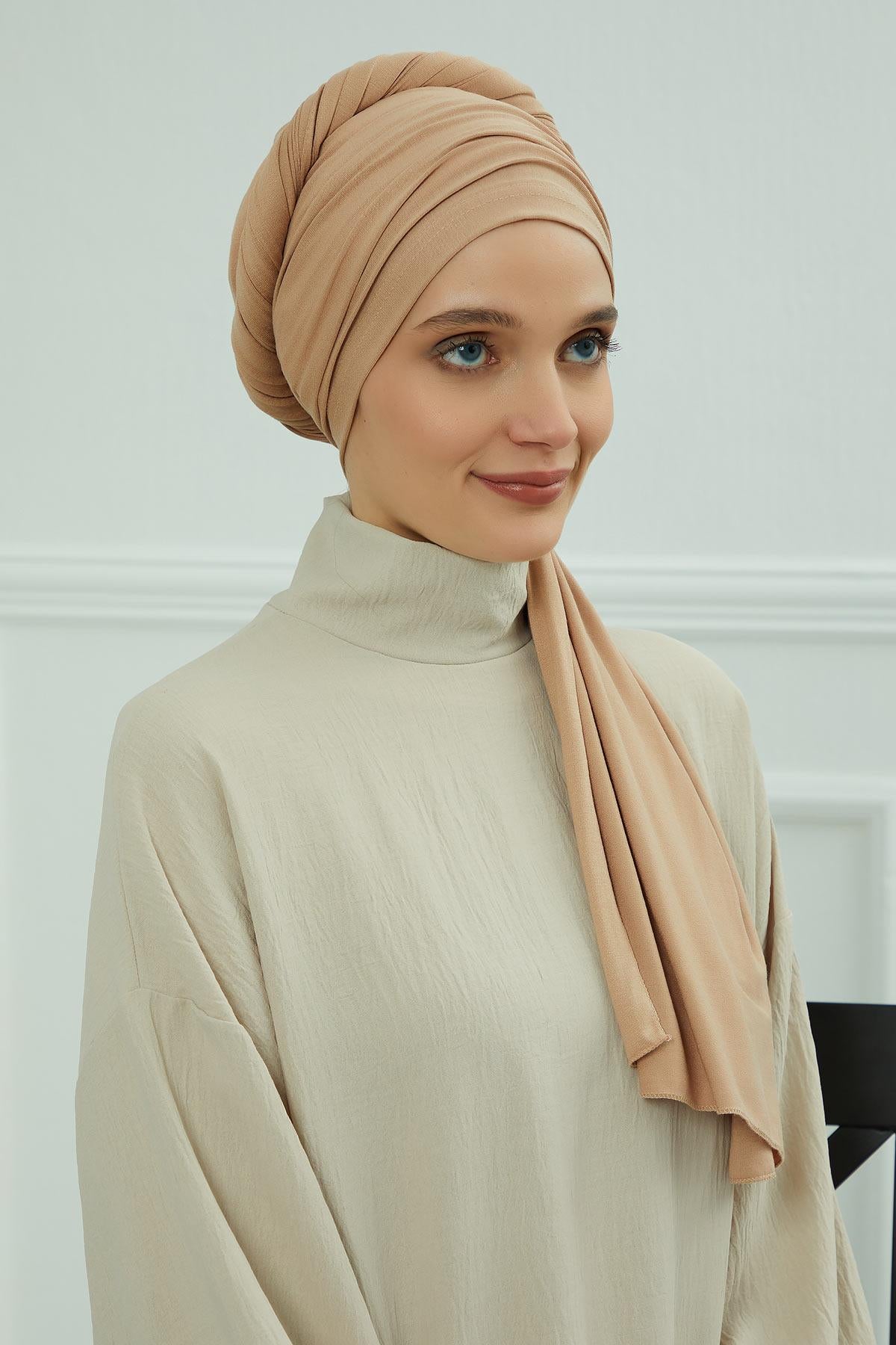 Premium Jersey Shawl Hijab for Women, Easy to Wear Cotton Headscarf, Lightweight and Breathable Instant Jersey Shawl, Mother's Day Gift,BT-1 Sand Brown