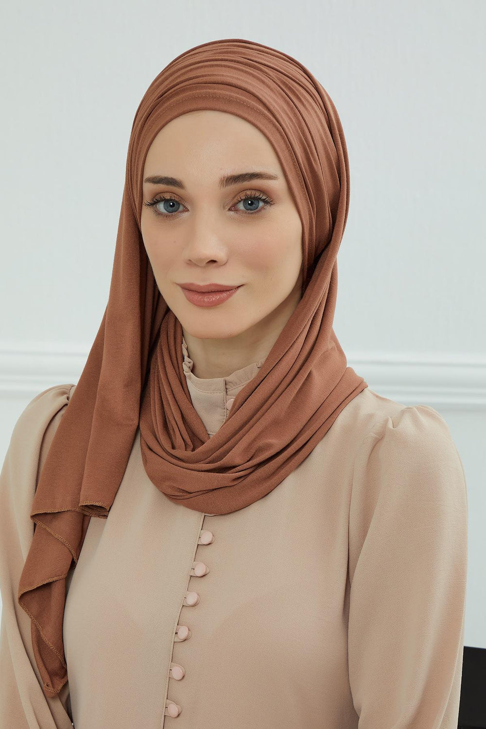 Premium Jersey Shawl Hijab for Women, Easy to Wear Cotton Headscarf, Lightweight and Breathable Instant Jersey Shawl, Mother's Day Gift,BT-1 Caramel Brown