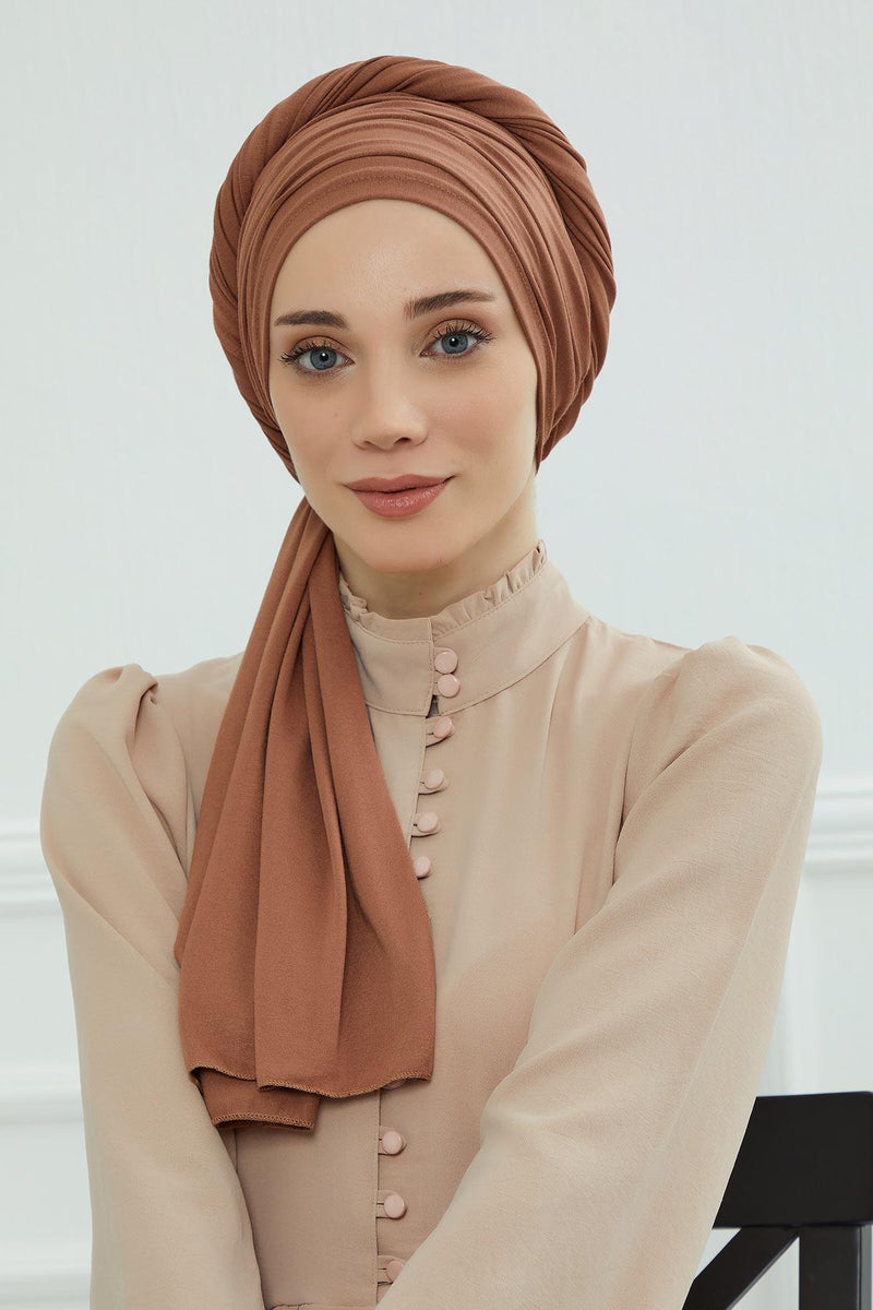 Jersey Shawl for Women 95% Cotton Bonnet Modesty Turban Cap Wrap Instant Scarf,BT-1 Caramel Brown
