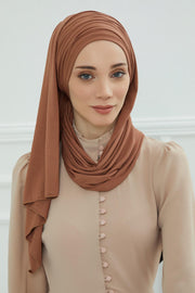 Jersey Shawl for Women 95% Cotton Bonnet Modesty Turban Cap Wrap Instant Scarf,BT-1 Caramel Brown
