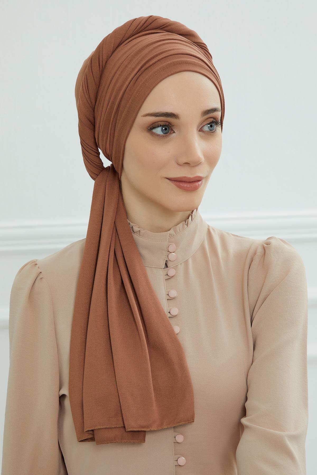 Premium Jersey Shawl Hijab for Women, Easy to Wear Cotton Headscarf, Lightweight and Breathable Instant Jersey Shawl, Mother's Day Gift,BT-1 Caramel Brown