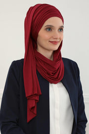 Jersey Shawl for Women 95% Cotton Bonnet Modesty Turban Cap Wrap Instant Scarf,BT-1 Maroon