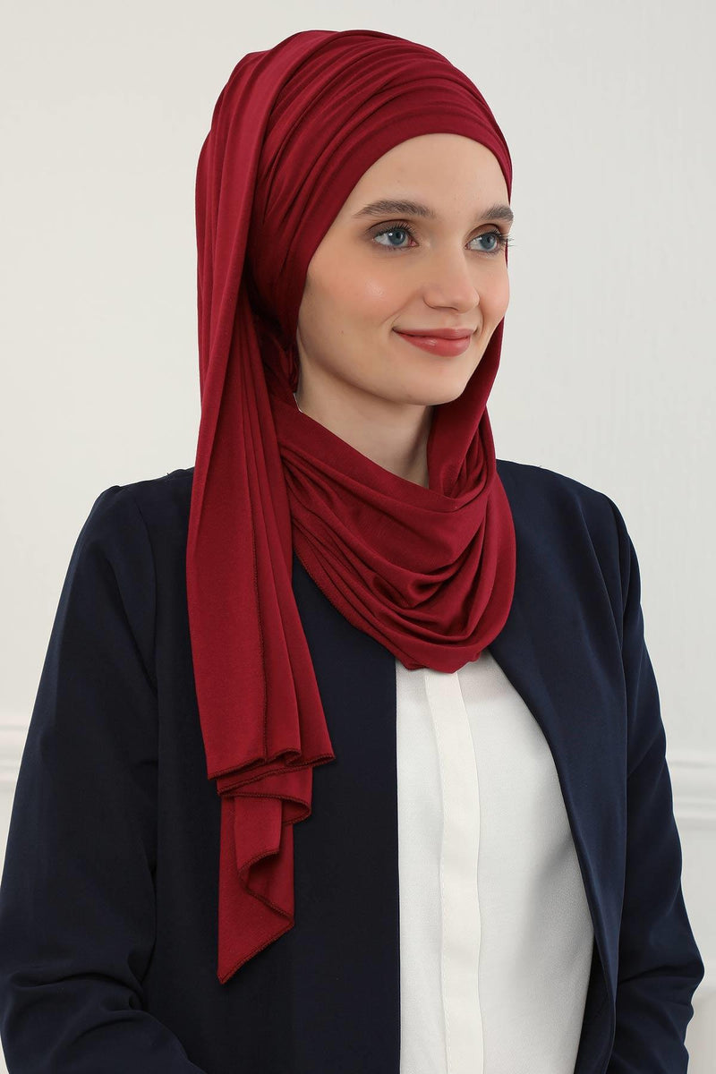 Jersey Shawl for Women 95% Cotton Bonnet Modesty Turban Cap Wrap Instant Scarf,BT-1 Maroon