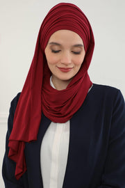 Jersey Shawl for Women 95% Cotton Bonnet Modesty Turban Cap Wrap Instant Scarf,BT-1 Maroon
