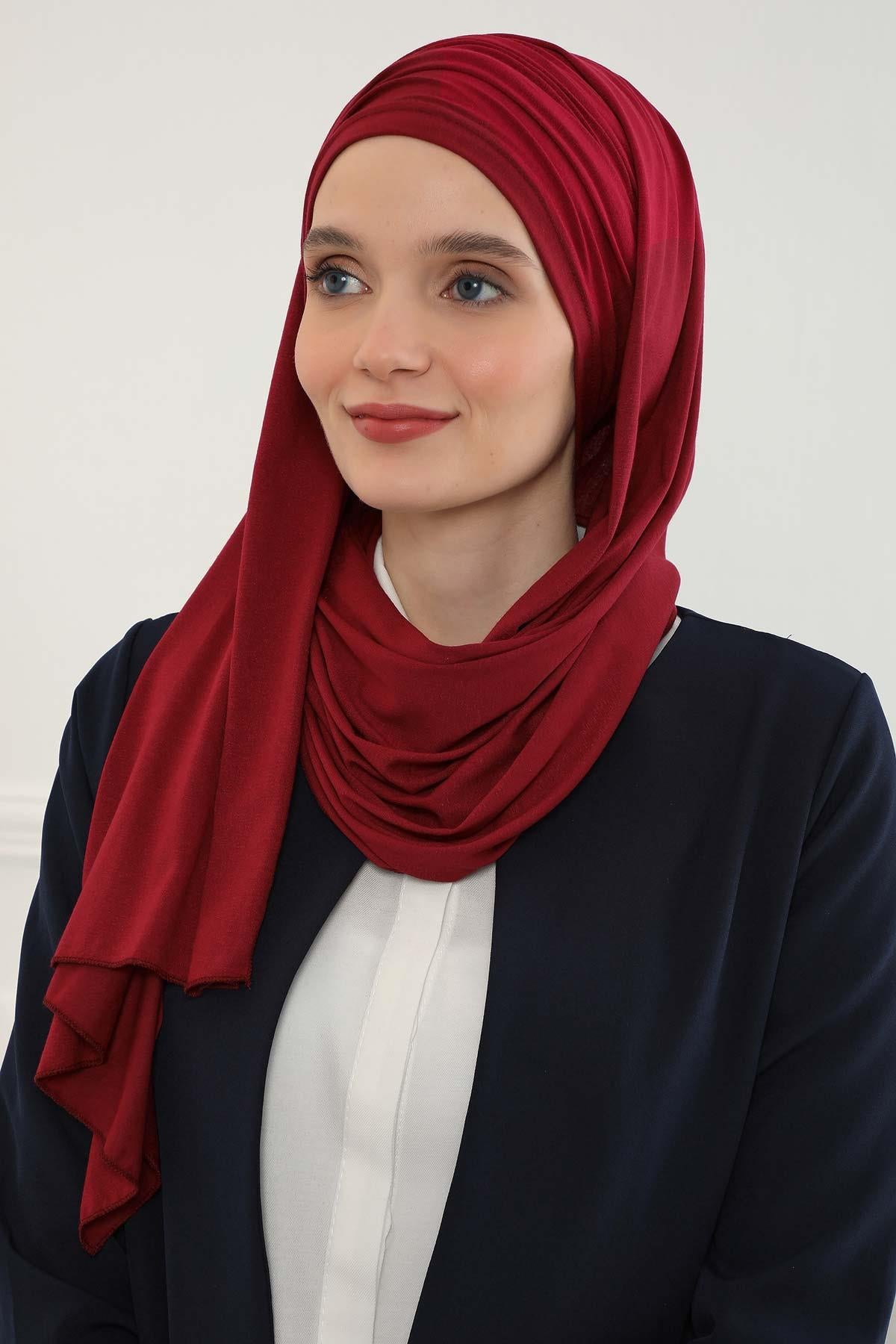 Premium Jersey Shawl Hijab for Women, Easy to Wear Cotton Headscarf, Lightweight and Breathable Instant Jersey Shawl, Mother's Day Gift,BT-1 Maroon