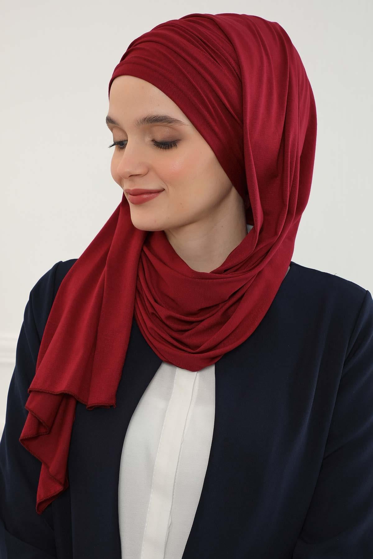 Premium Jersey Shawl Hijab for Women, Easy to Wear Cotton Headscarf, Lightweight and Breathable Instant Jersey Shawl, Mother's Day Gift,BT-1 Maroon