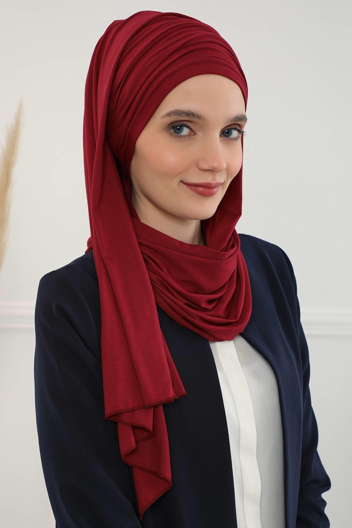 Premium Jersey Shawl Hijab for Women, Easy to Wear Cotton Headscarf, Lightweight and Breathable Instant Jersey Shawl, Mother's Day Gift,BT-1 Maroon