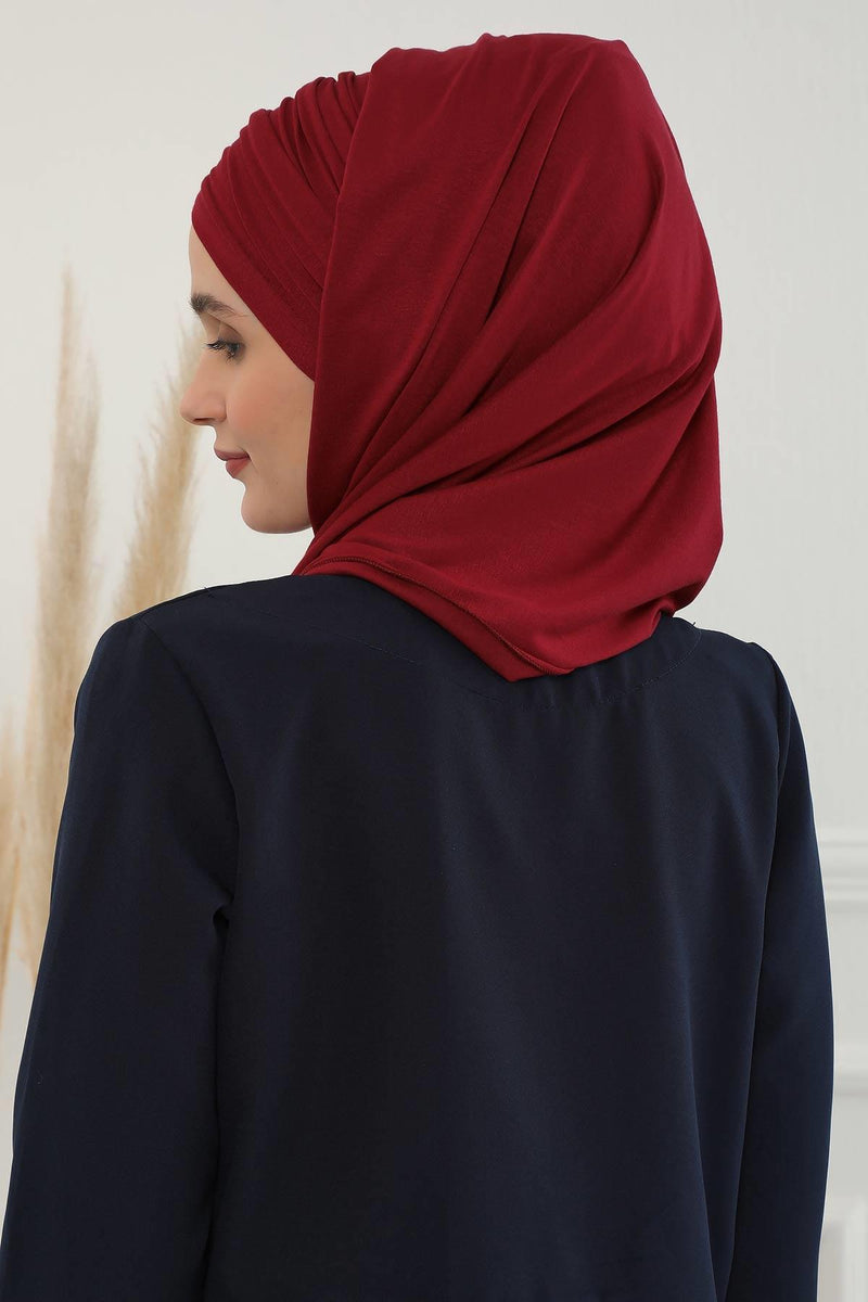 Jersey Shawl for Women 95% Cotton Bonnet Modesty Turban Cap Wrap Instant Scarf,BT-1 Maroon