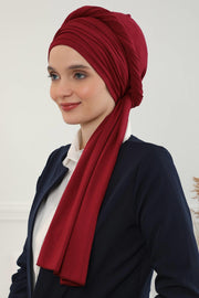 Jersey Shawl for Women 95% Cotton Bonnet Modesty Turban Cap Wrap Instant Scarf,BT-1 Maroon