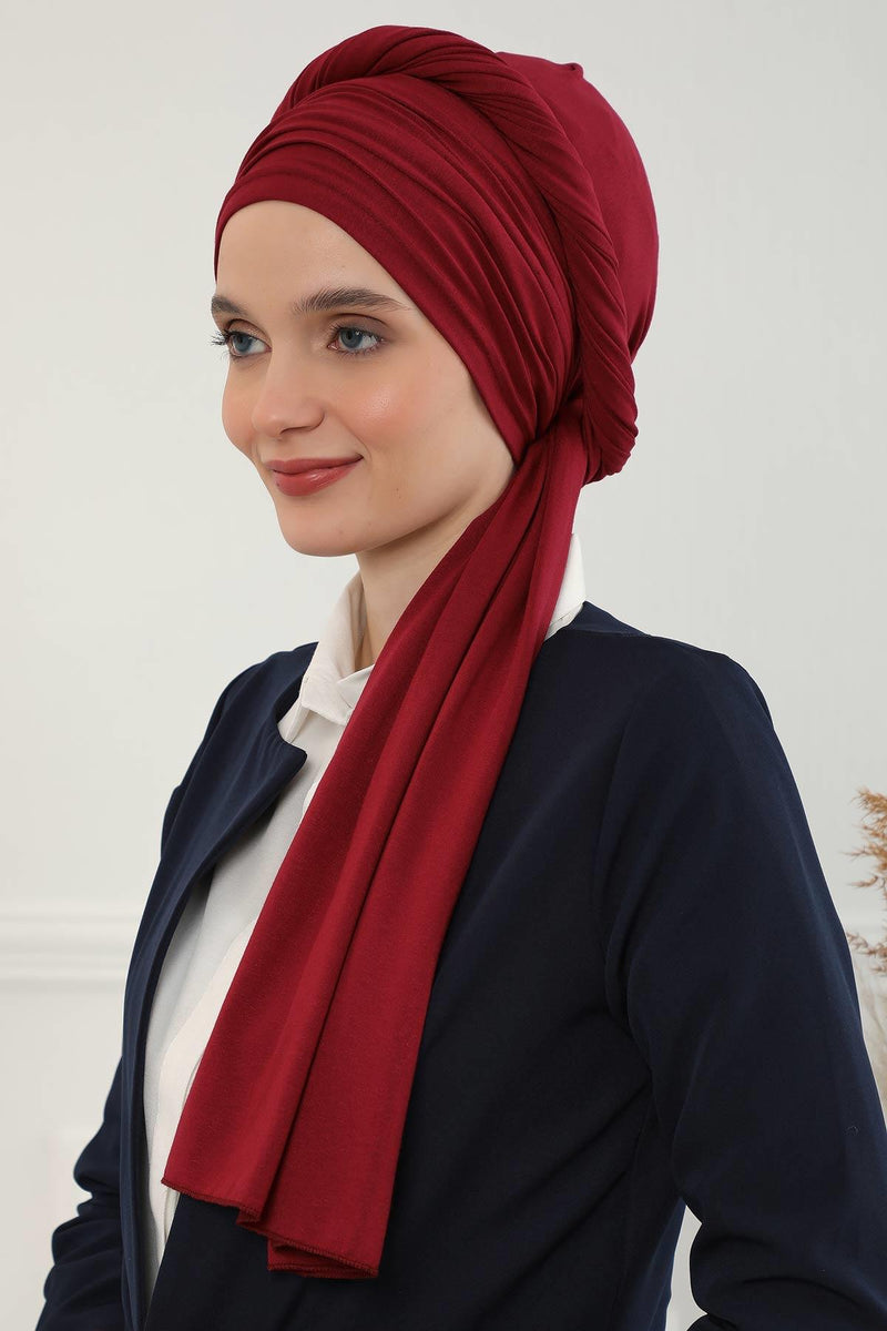 Jersey Shawl for Women 95% Cotton Bonnet Modesty Turban Cap Wrap Instant Scarf,BT-1 Maroon