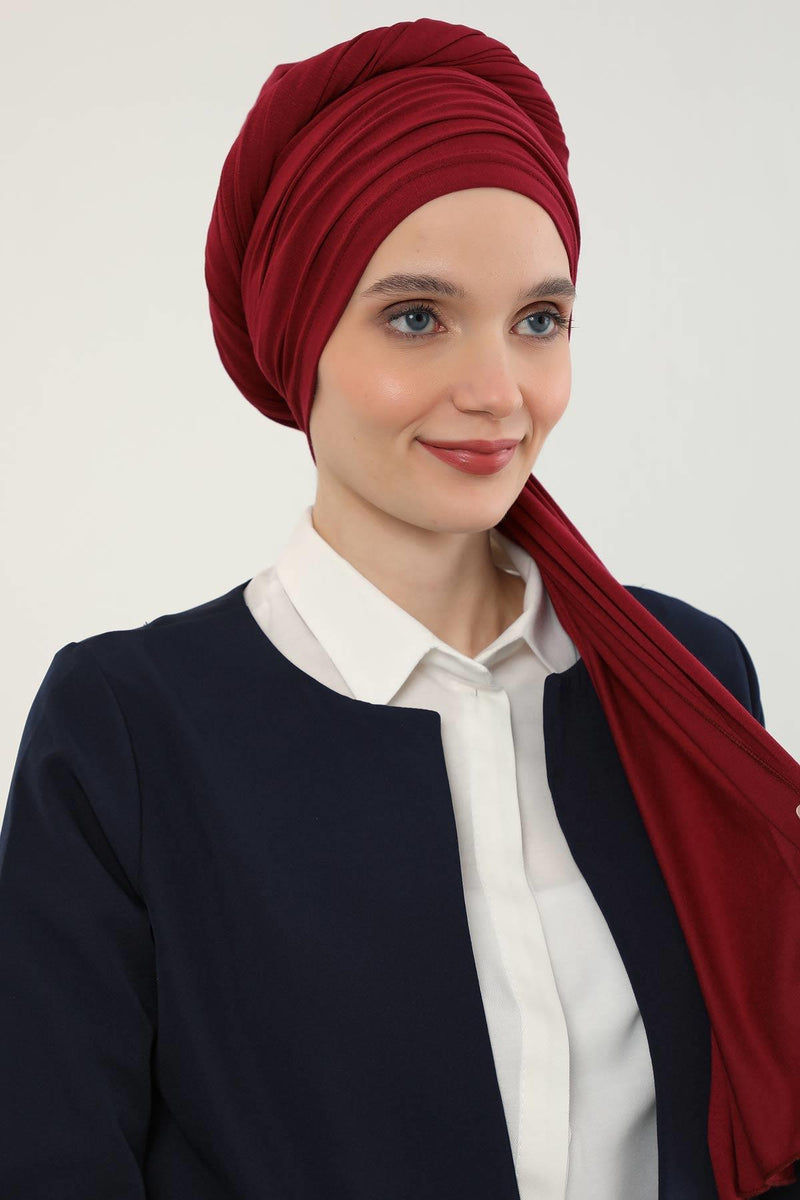 Jersey Shawl for Women 95% Cotton Bonnet Modesty Turban Cap Wrap Instant Scarf,BT-1 Maroon