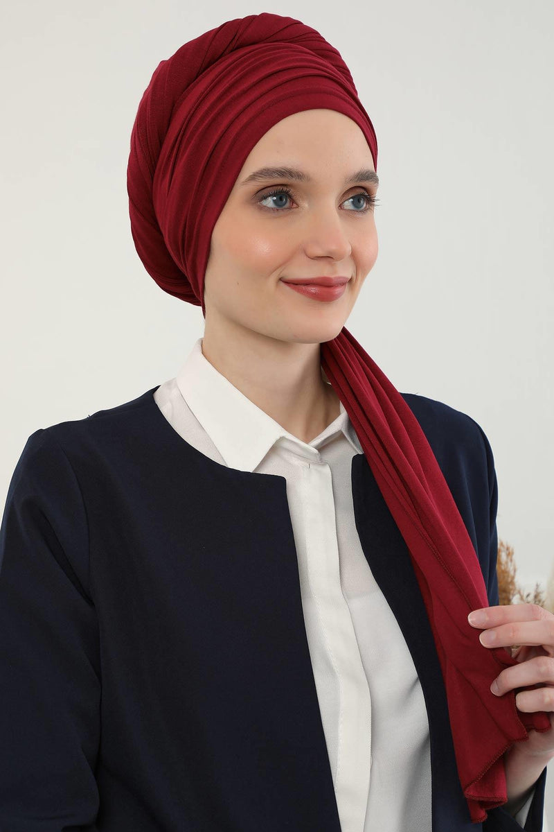 Jersey Shawl for Women 95% Cotton Bonnet Modesty Turban Cap Wrap Instant Scarf,BT-1 Maroon
