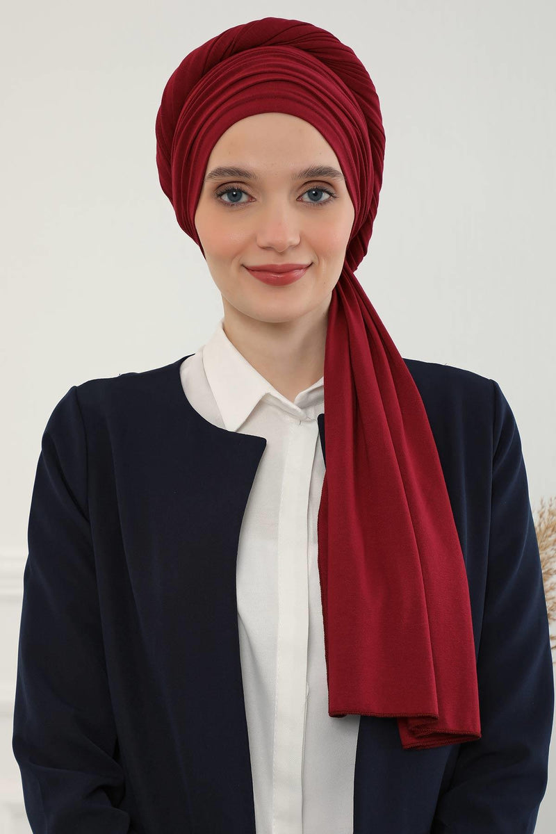 Jersey Shawl for Women 95% Cotton Bonnet Modesty Turban Cap Wrap Instant Scarf,BT-1 Maroon