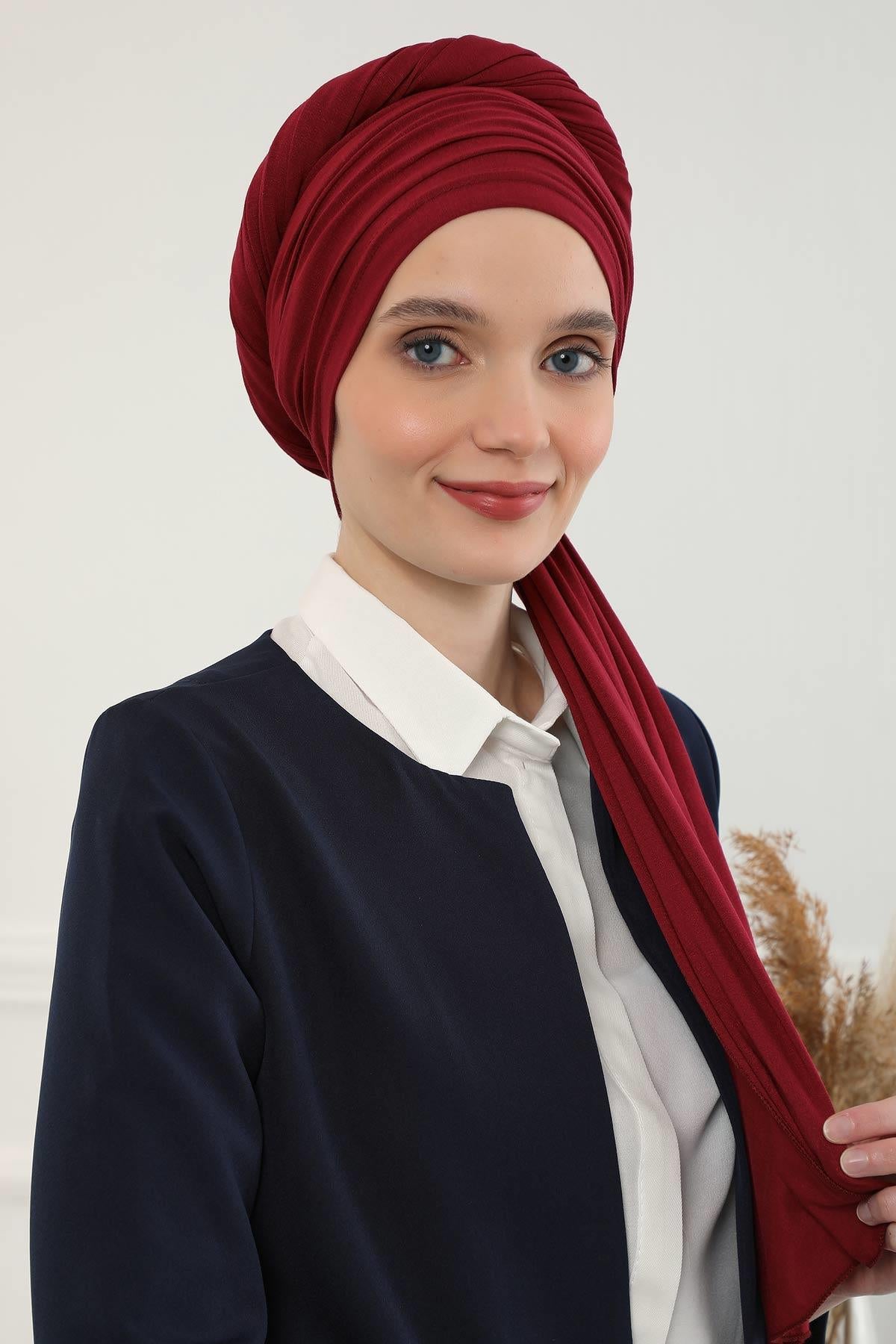 Premium Jersey Shawl Hijab for Women, Easy to Wear Cotton Headscarf, Lightweight and Breathable Instant Jersey Shawl, Mother's Day Gift,BT-1 Maroon