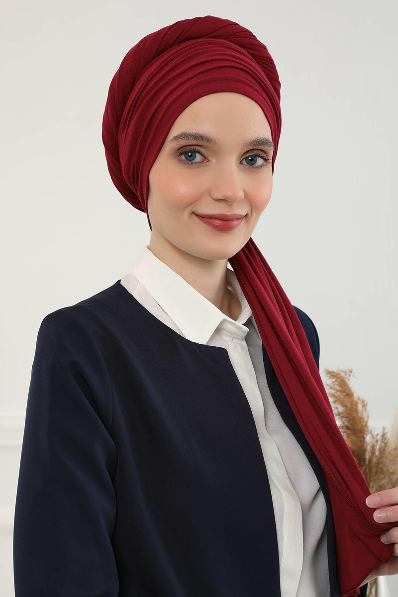 Jersey Shawl for Women 95% Cotton Bonnet Modesty Turban Cap Wrap Instant Scarf,BT-1 Maroon