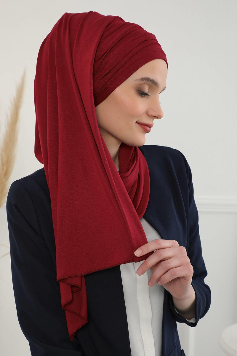 Jersey Shawl for Women 95% Cotton Bonnet Modesty Turban Cap Wrap Instant Scarf,BT-1 Maroon