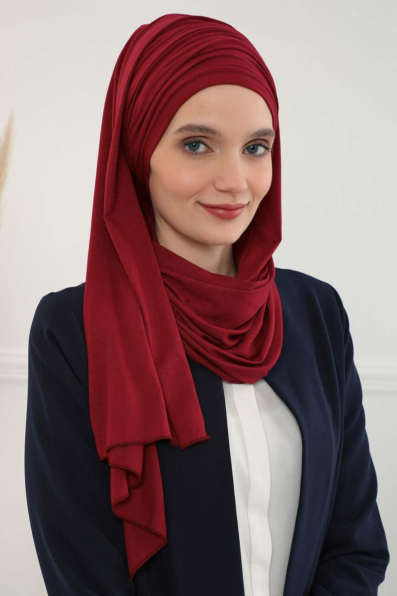 Jersey Shawl for Women 95% Cotton Bonnet Modesty Turban Cap Wrap Instant Scarf,BT-1 Maroon