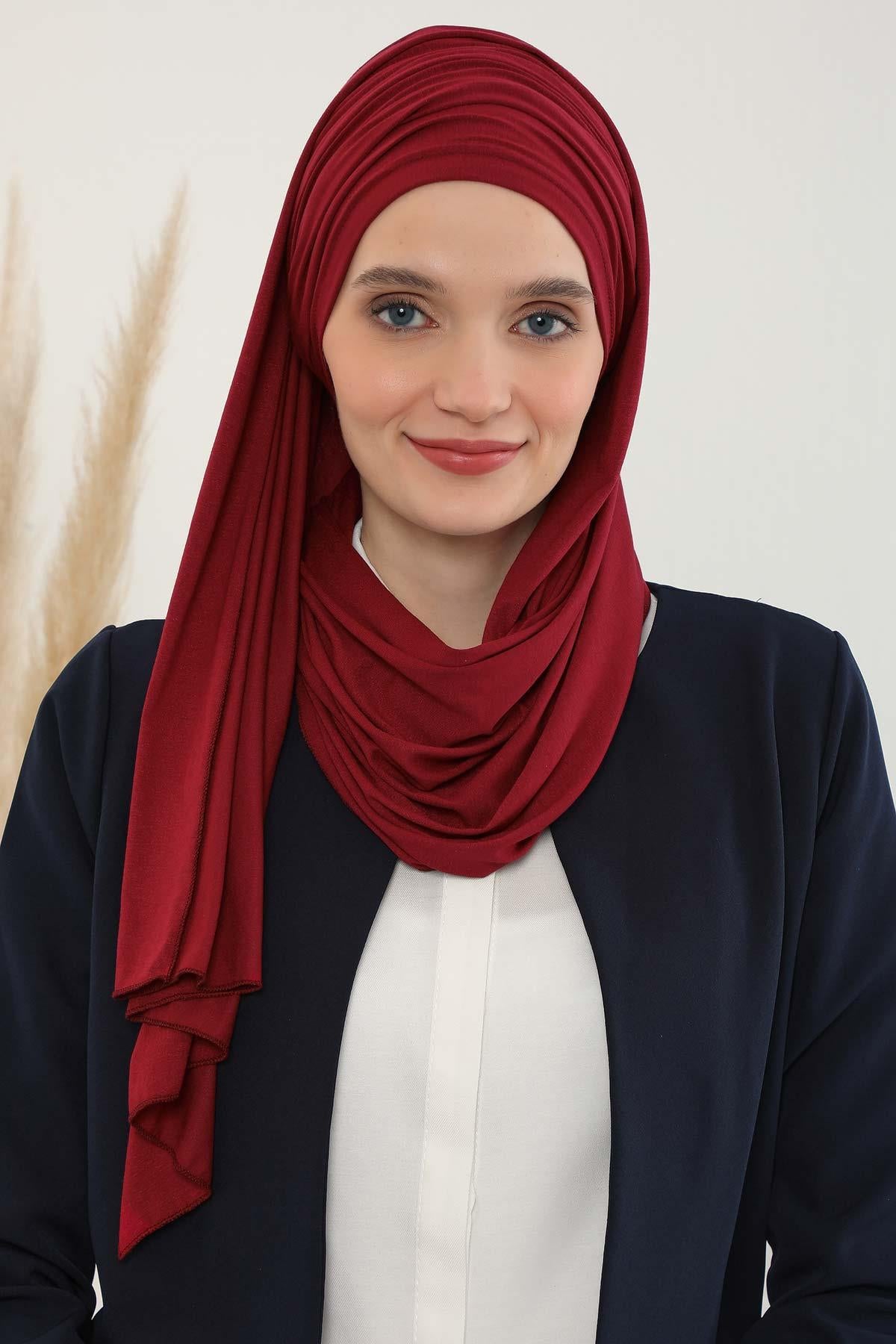 Premium Jersey Shawl Hijab for Women, Easy to Wear Cotton Headscarf, Lightweight and Breathable Instant Jersey Shawl, Mother's Day Gift,BT-1 Maroon