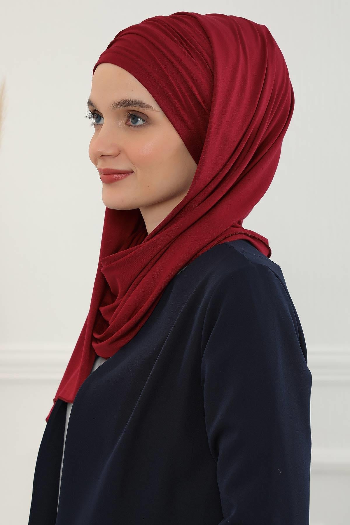 Premium Jersey Shawl Hijab for Women, Easy to Wear Cotton Headscarf, Lightweight and Breathable Instant Jersey Shawl, Mother's Day Gift,BT-1 Maroon