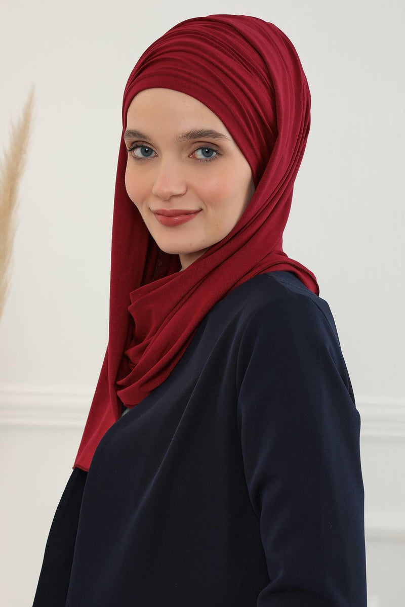 Jersey Shawl for Women 95% Cotton Bonnet Modesty Turban Cap Wrap Instant Scarf,BT-1 Maroon