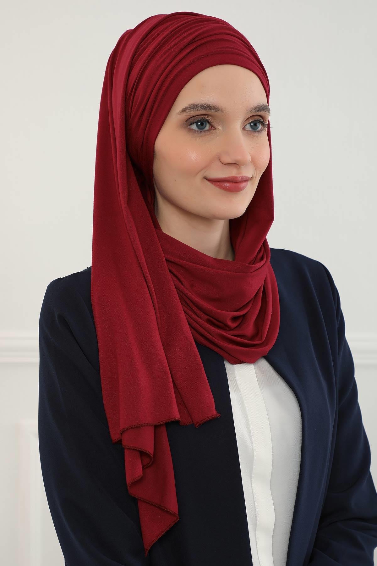 Premium Jersey Shawl Hijab for Women, Easy to Wear Cotton Headscarf, Lightweight and Breathable Instant Jersey Shawl, Mother's Day Gift,BT-1 Maroon