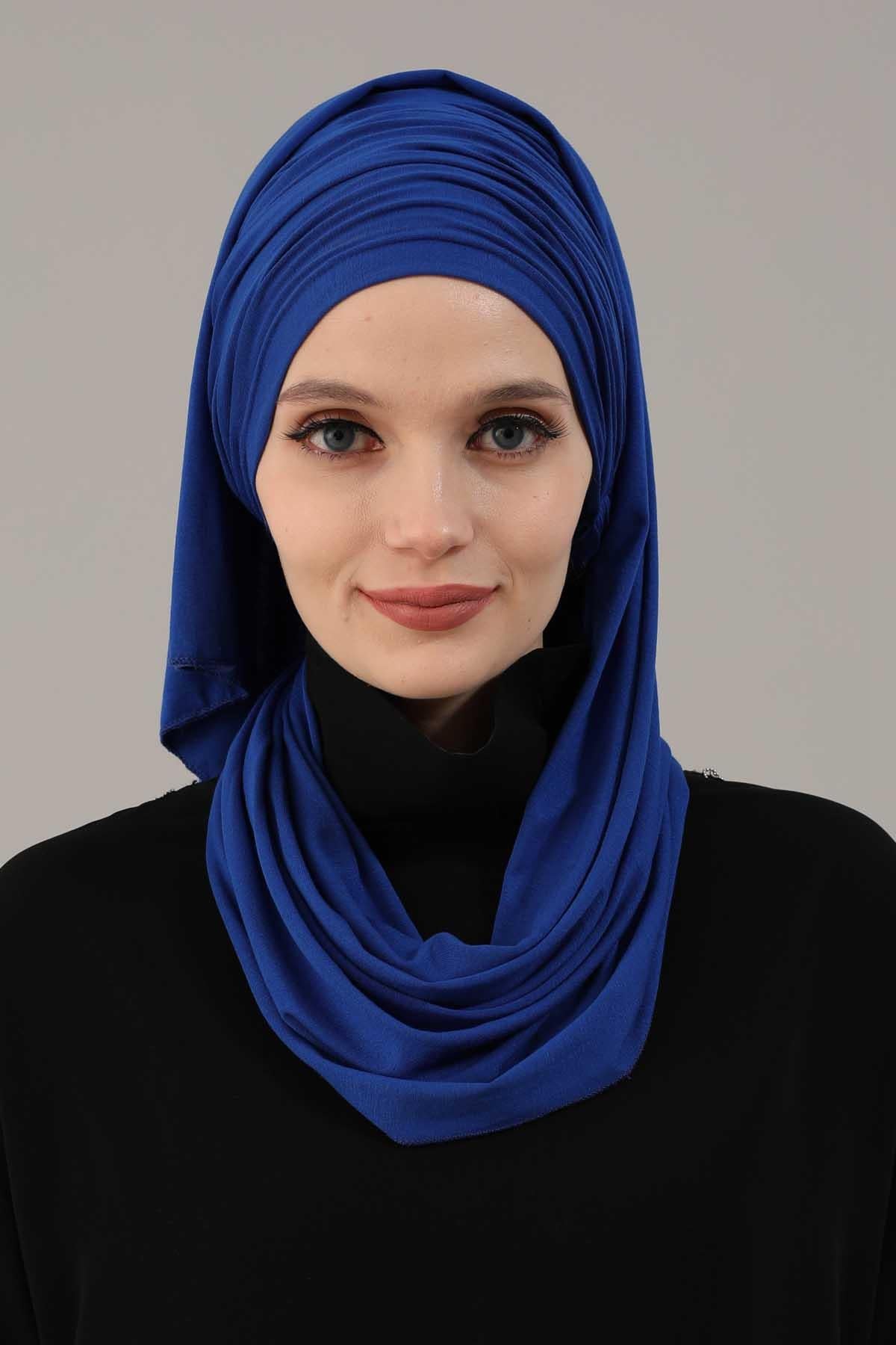 Premium Jersey Shawl Hijab for Women, Easy to Wear Cotton Headscarf, Lightweight and Breathable Instant Jersey Shawl, Mother's Day Gift,BT-1 Sax Blue