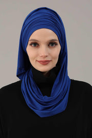 Jersey Shawl for Women 95% Cotton Bonnet Modesty Turban Cap Wrap Instant Scarf,BT-1 Sax Blue