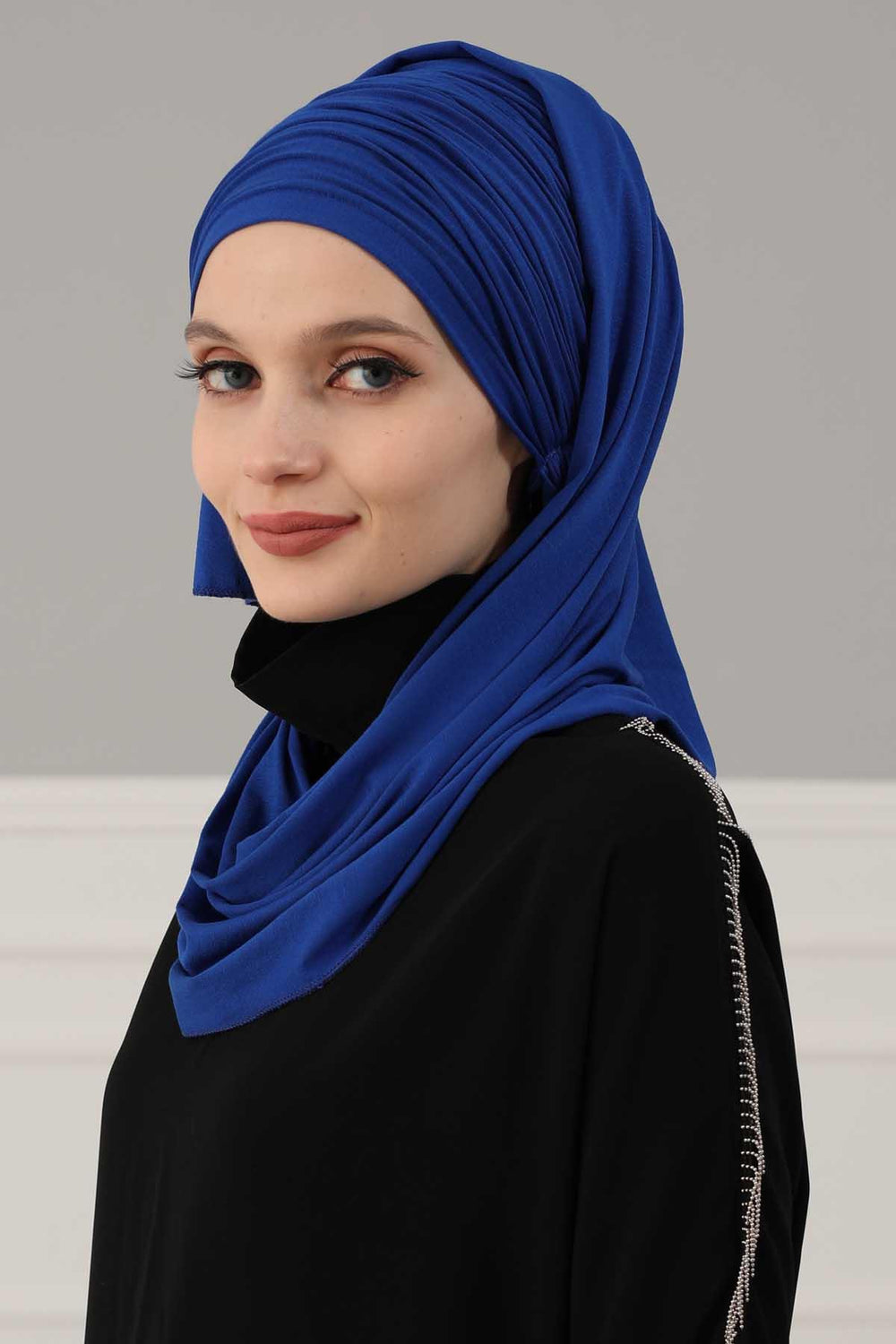 Premium Jersey Shawl Hijab for Women, Easy to Wear Cotton Headscarf, Lightweight and Breathable Instant Jersey Shawl, Mother's Day Gift,BT-1 Sax Blue