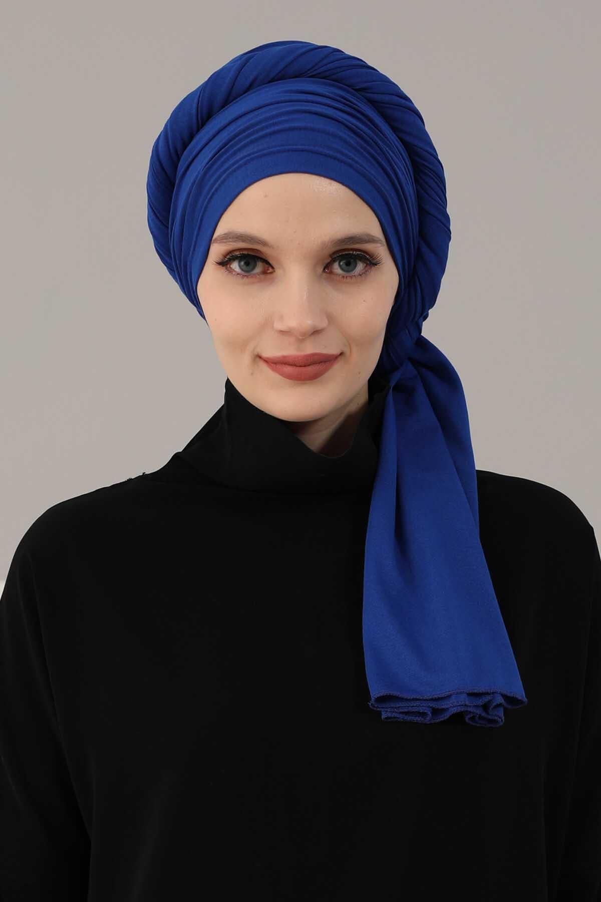 Premium Jersey Shawl Hijab for Women, Easy to Wear Cotton Headscarf, Lightweight and Breathable Instant Jersey Shawl, Mother's Day Gift,BT-1 Sax Blue